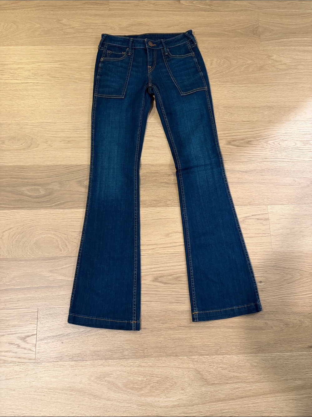 True Religion Dark Blue Flare Jeans with Contrast Stitching